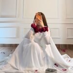 White Anarkali Three Piece