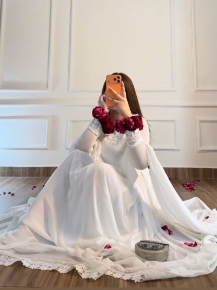 White Anarkali Three Piece