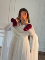 White Anarkali Three Piece - Image 3